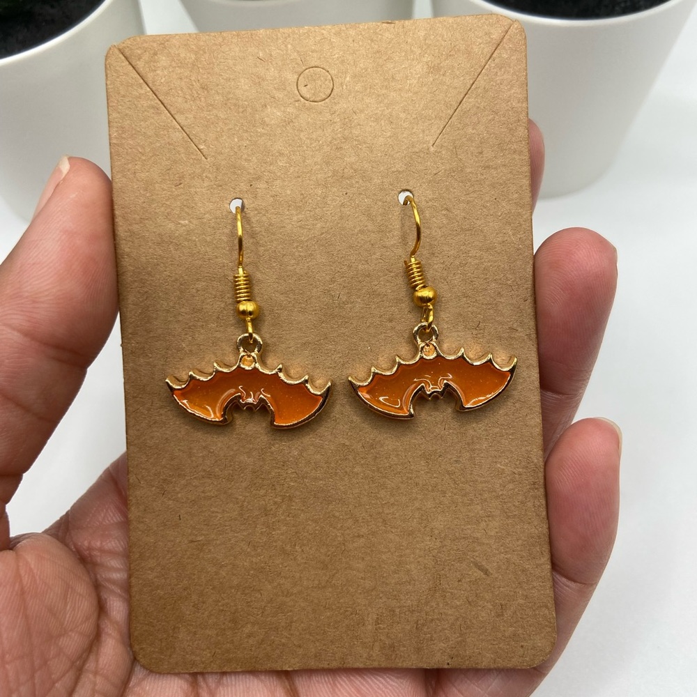 🦇Halloween Orange Bat Drop Earrings🦇